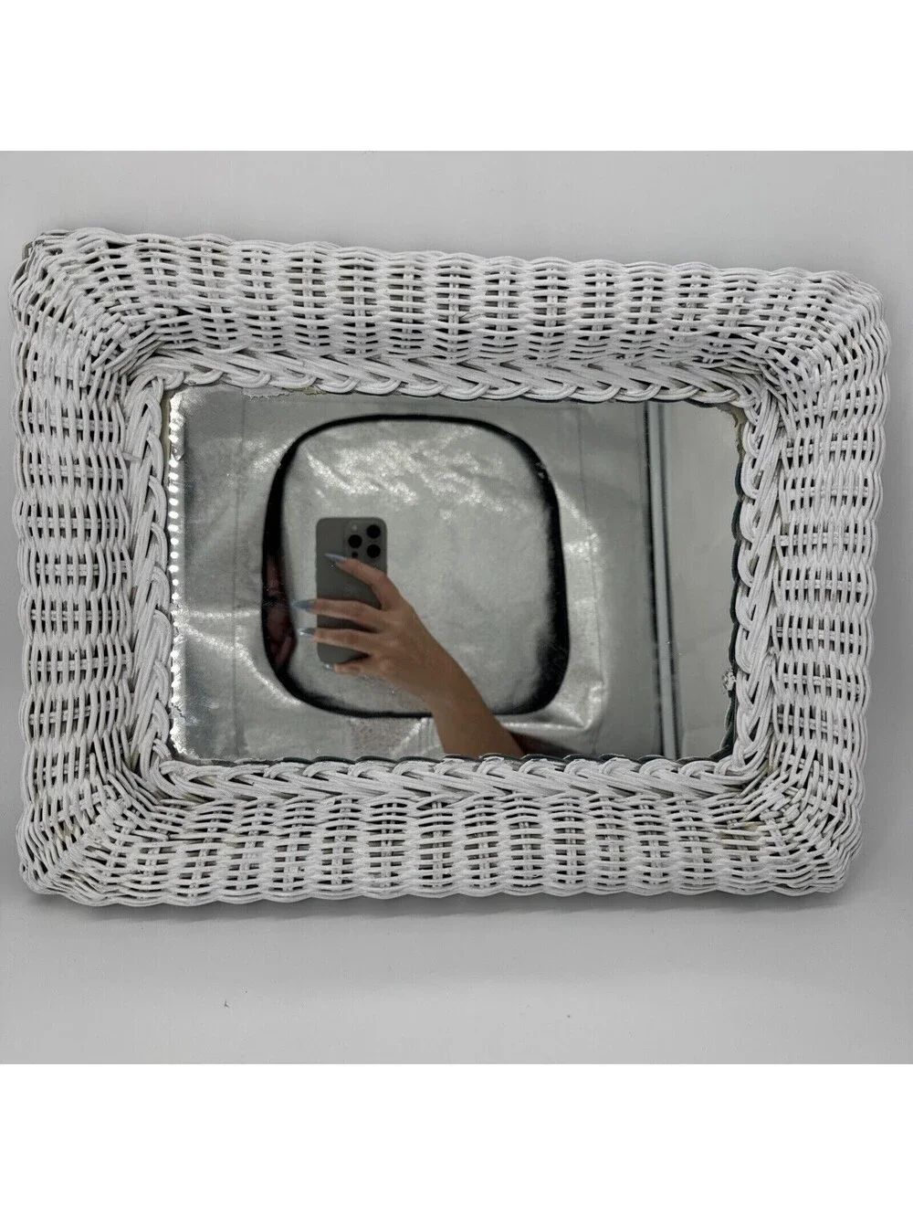 Vintage Square White Wicker Mirror 16x12